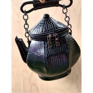 Black Teapot Shaped Embossed Crossbody Purse